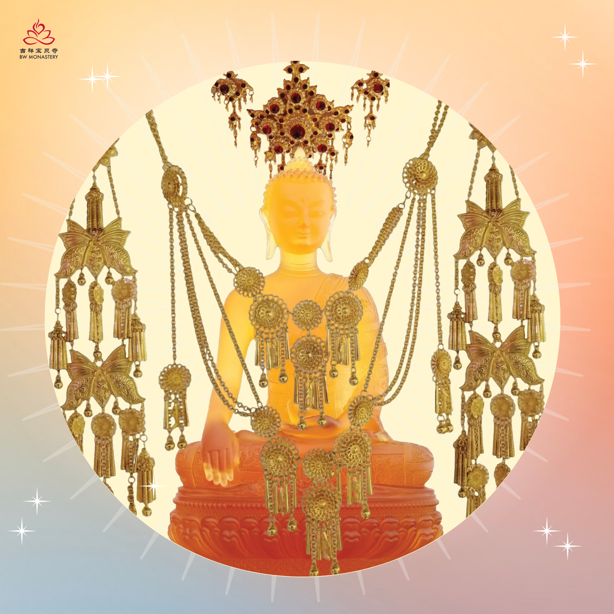 EVO - Offering Lamp,Dhvaja Banner & Exquisite Ornaments for Crystal Buddha (*Limited Sets)