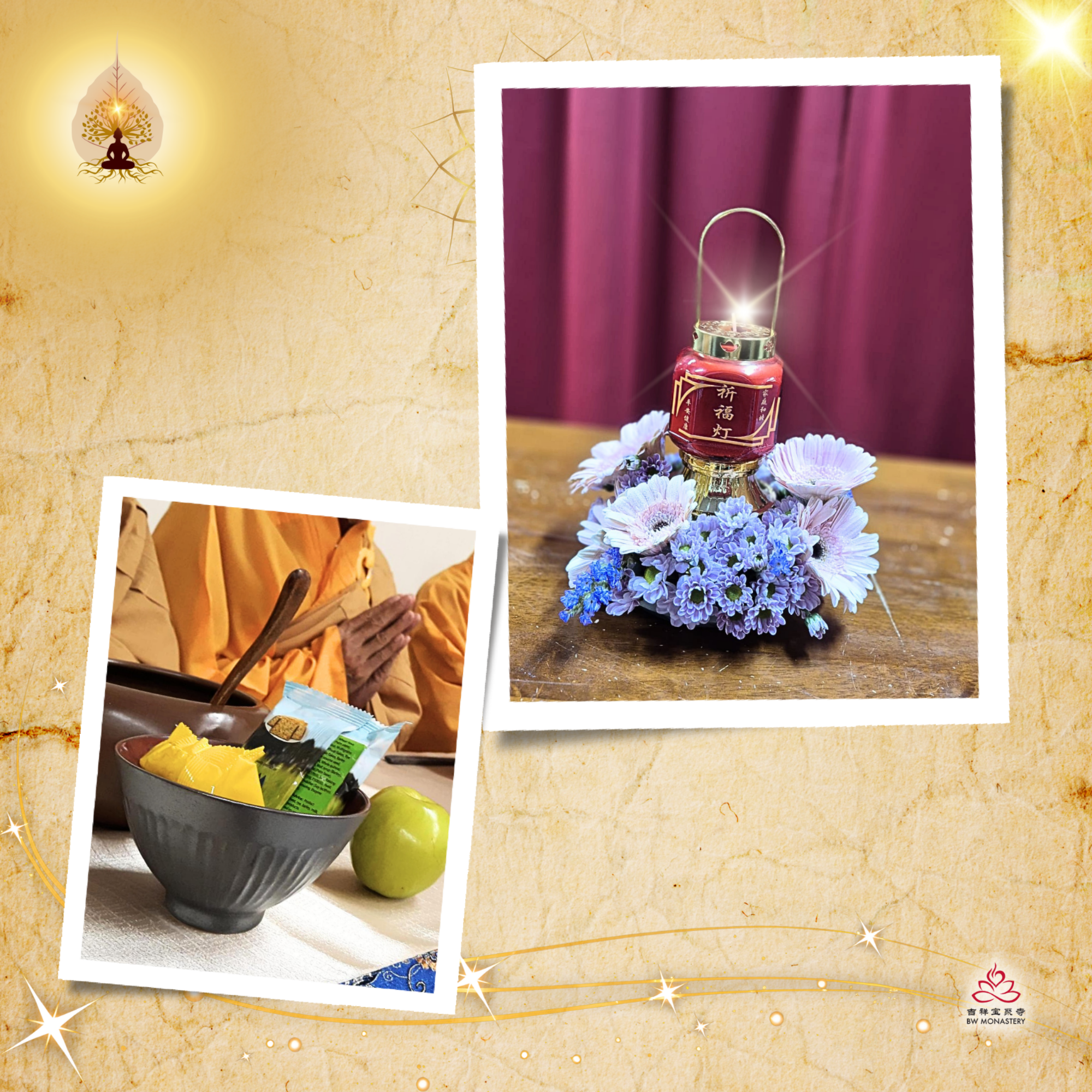 VD - Welcoming Prince Siddhartha: Blessing Lamp and Flower Offering to the Buddha + Dana Offering *Limited quantity