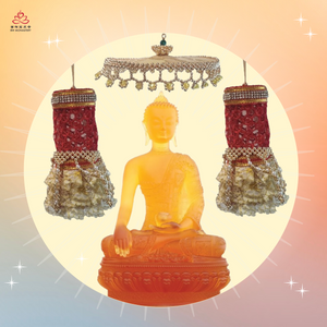 EVO - Offering Lamp,Dhvaja Banner & Exquisite Ornaments for Crystal Buddha